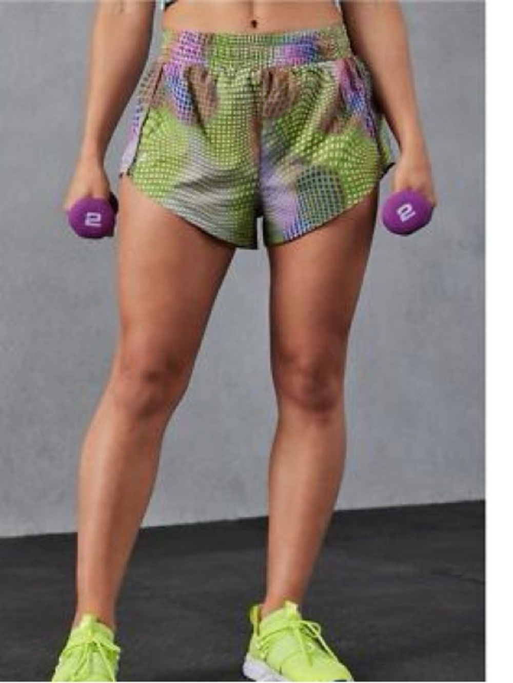 Fabletics Women’s Lightweight Mesh-Overlay Shorts in Lime Multi